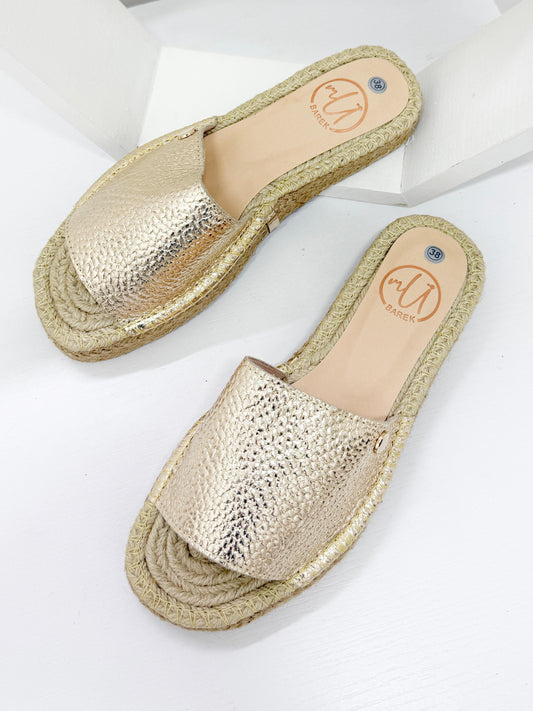 Sandalias Cuero y Yute Doradas
