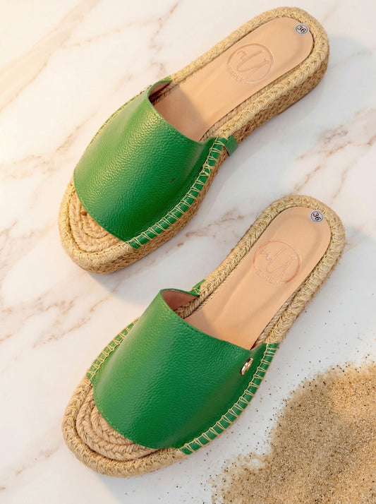 Sandalias Cuero y Yute Verdes