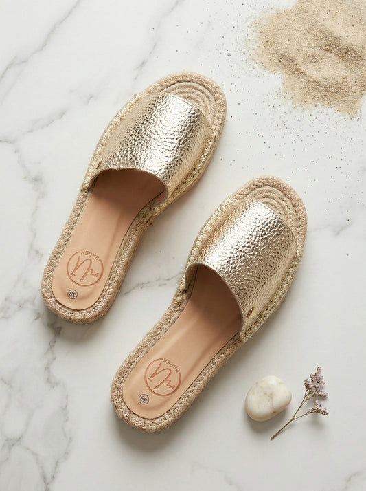 Sandalias Cuero y Yute Doradas