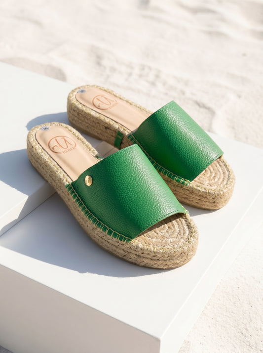 Sandalias Cuero y Yute Verdes